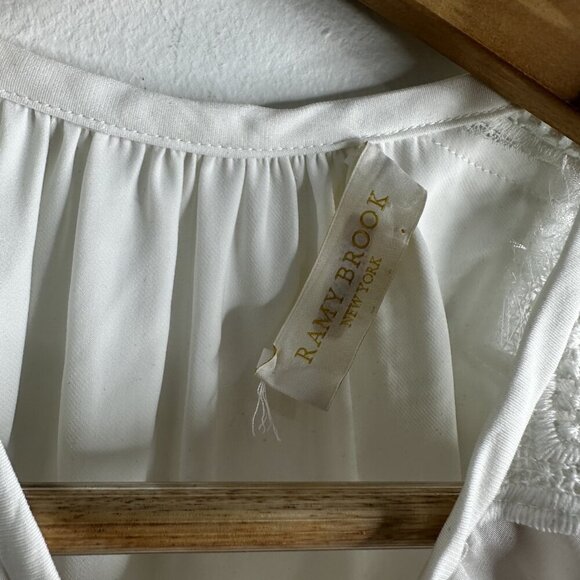 Ramy Brook Blouse Womens M/L White Cold Shoulder Lace Trim Long Sleeve Top - Picture 7 of 11